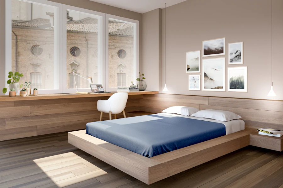 Sample image: a bedroom with a double bed and a desk
